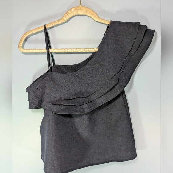 J.O.A. Navy Ruffled One Shoulder Top - Picture 3 of 5